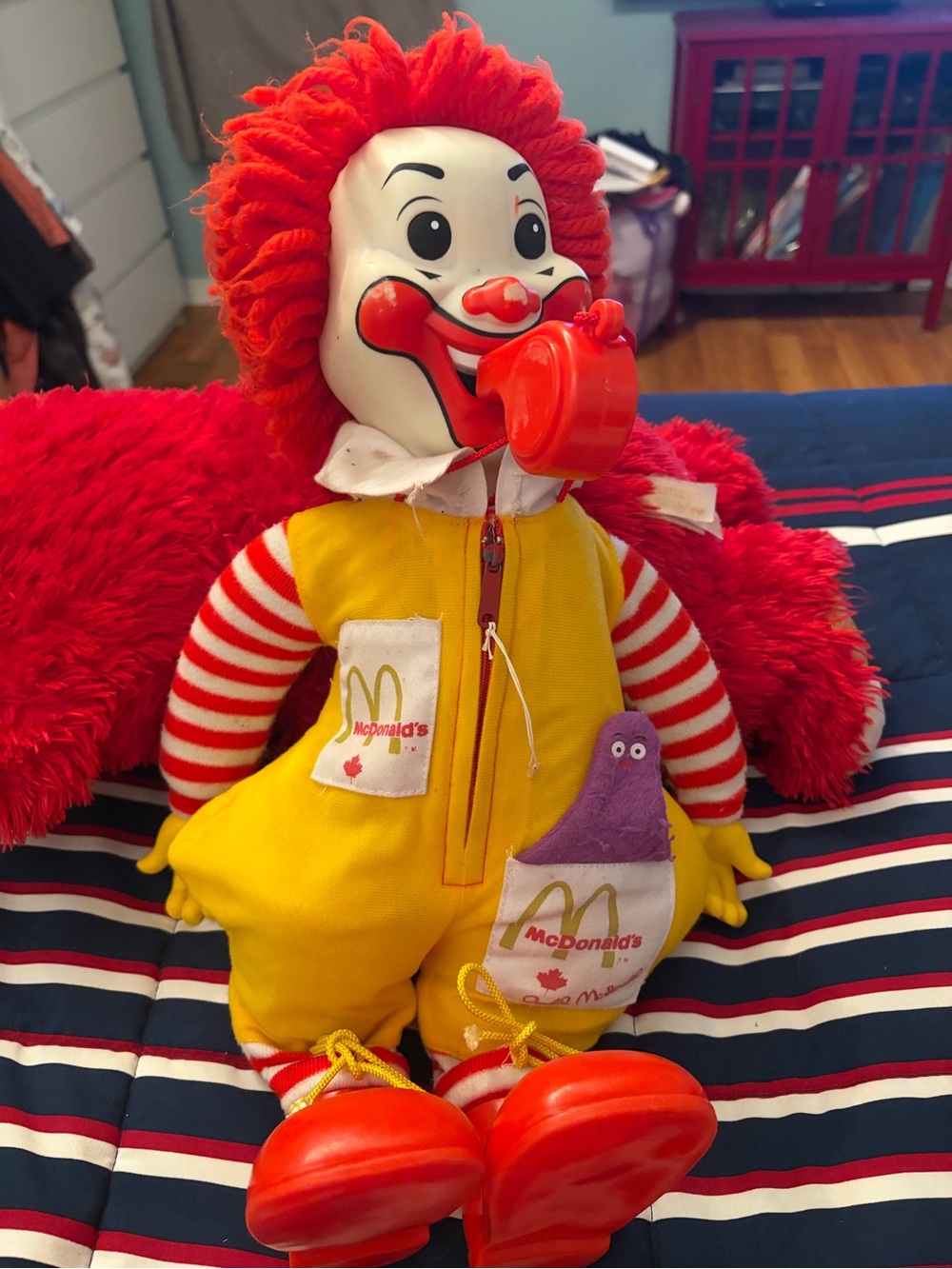Vintage 1978 Ronald McDonald Whistle Doll with Grimace 21”